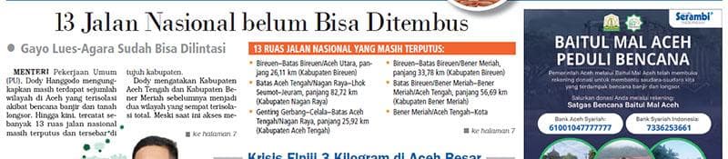 13 Jalan Nasional belum Bisa Ditembus, Gayo Lues-Agara Sudah Bisa Dilintasi