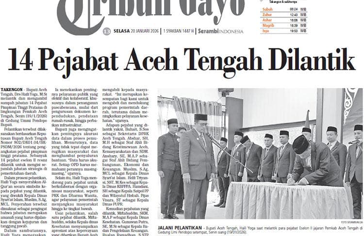 14 Pejabat Aceh Tengah Dilantik untuk Percepat Pemulihan Pasca Bencana