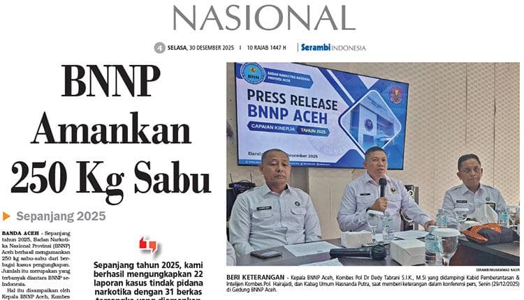 BNNP Amankan 250 Kg Sabu Sepanjang 2025