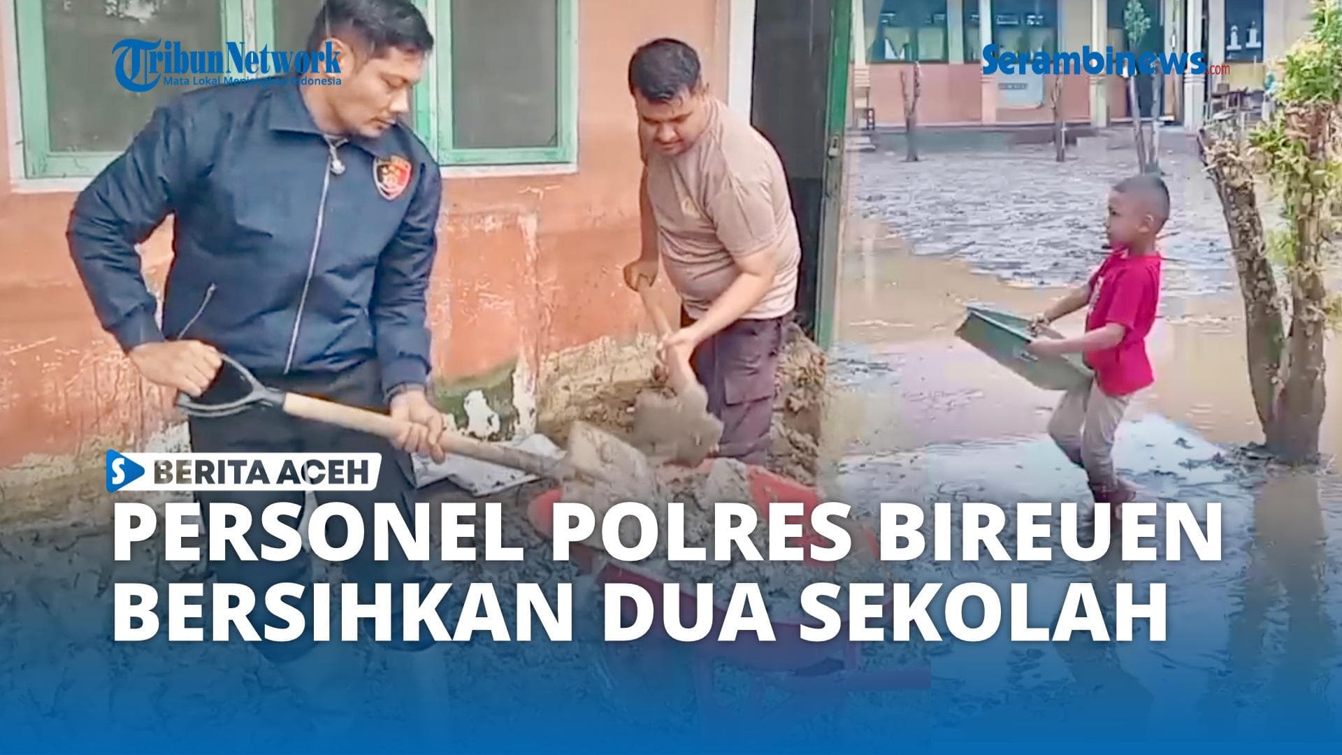 Polres Bireuen Bersihkan Dua Sekolah Terdampak Banjir di Gampong Samuti Aman dan Kapa