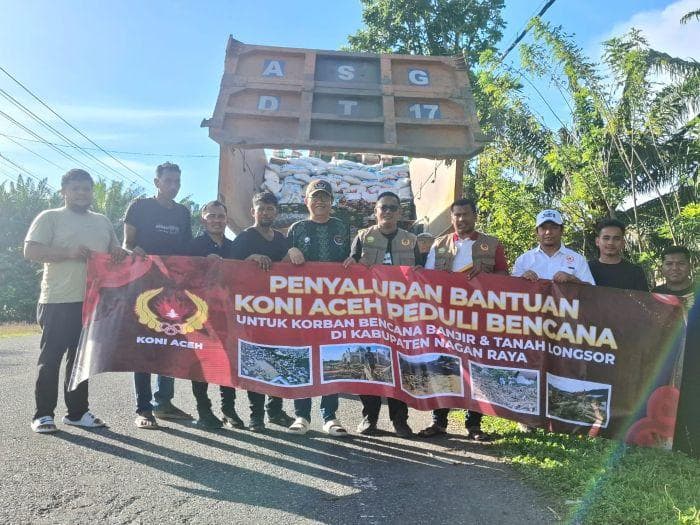 KONI Aceh Salurkan 150 Ton Bantuan untuk Korban Banjir di Aceh Barat dan Nagan Raya