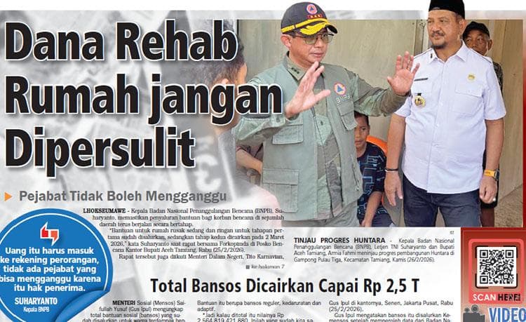 Dana Rehab Rumah Aceh Tamiang Dicairkan Langsung ke Rekening Warga
