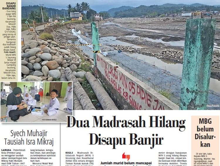 Dua Madrasah di Pidie Jaya Hilang Tersapu Banjir, Ratusan Murid Belajar di Masjid