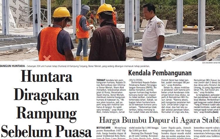 Pembangunan Huntara di Aceh Tengah dan Bener Meriah Terancam Tidak Selesai Sebelum Ramadhan