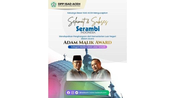 Serambi Indonesia Raih Adam Malik Award 2026, ISAD Aceh Apresiasi Kontribusi Media Lokal