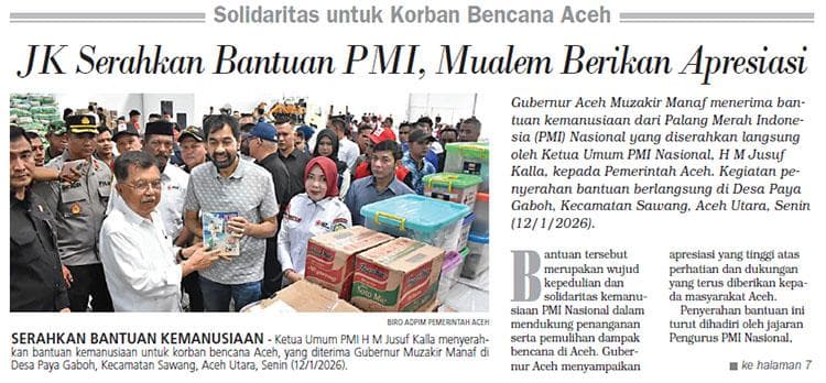 Bantuan PMI Nasional untuk Korban Bencana Aceh Diserahkan JK