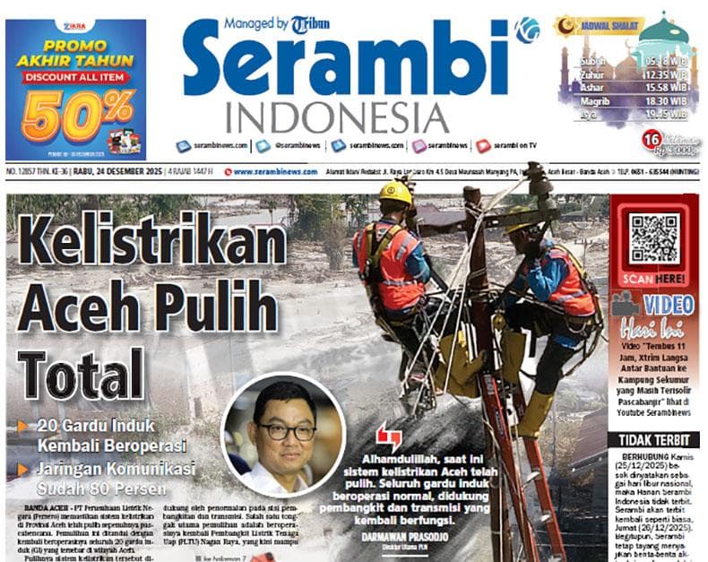20 Gardu Induk Kembali Beroperasi, Sistem Kelistrikan Aceh Pulih Total