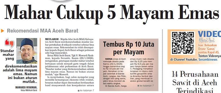 MAA Aceh Barat Rekomendasikan Mahar Lima Mayam Emas, Tetap Berdasarkan Kesepakatan