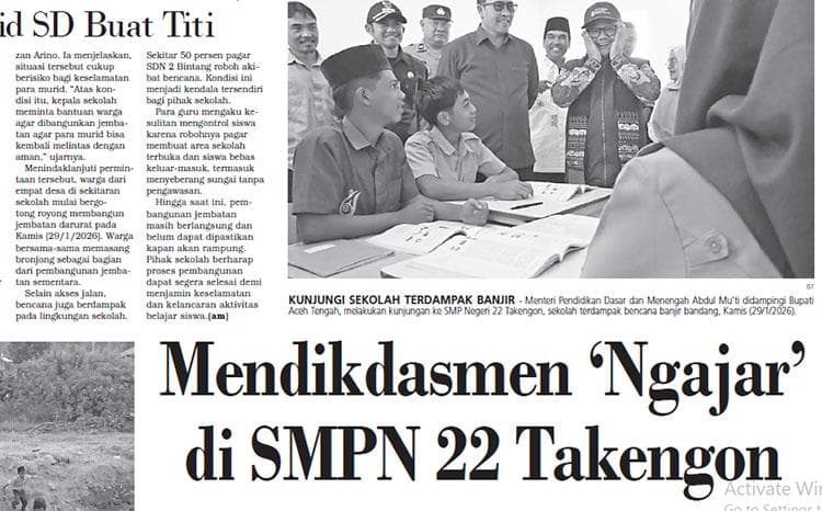 Mendikdasmen Ngajar di SMP Takengon, Revitalisasi Sekolah Aceh Tengah 100% Selesai