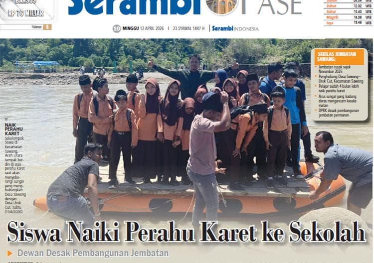 Siswa Aceh Utara Terpaksa Naik Perahu Karet ke Sekolah, Jembatan Rusak Belum Dibangun