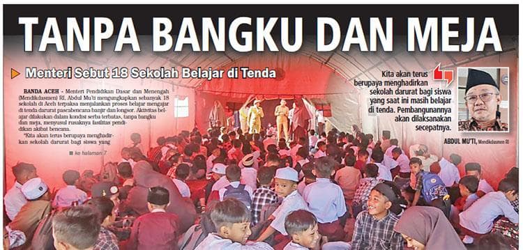 18 Sekolah Aceh Belajar di Tenda Tanpa Meja, Pemerintah Siapkan Sekolah Darurat