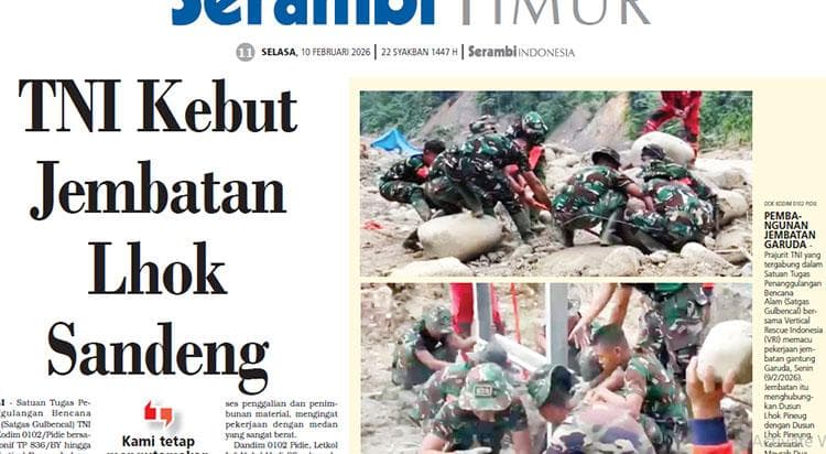 TNI Bangun Jembatan Gantung di Lhok Sandeng, Pidie Jaya Pasca Banjir