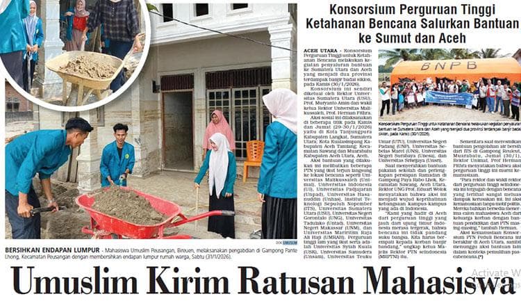 Mahasiswa Umuslim Bantu Pemulihan Desa Aceh Pasca Banjir Bandang