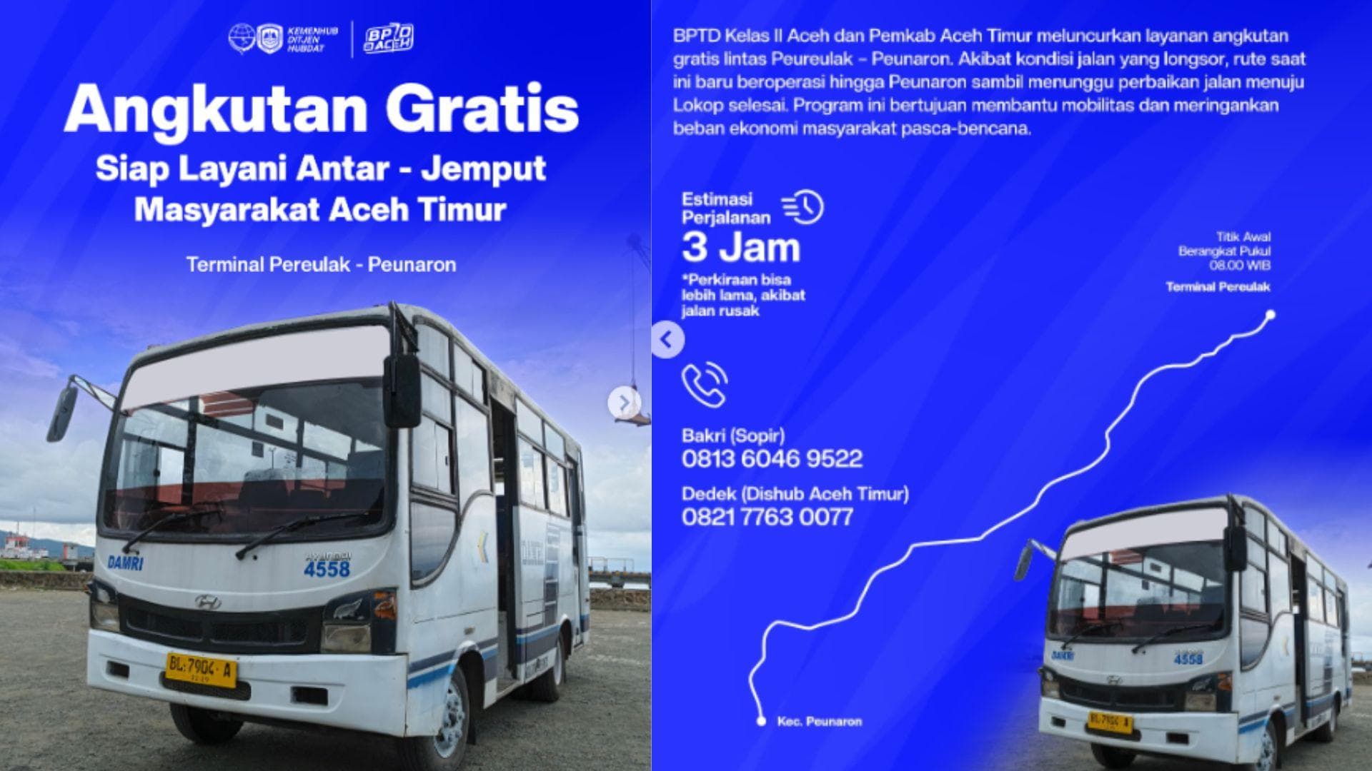 Ringankan Mobilitas Warga, Angkutan Gratis Peureulak-Peunaron Mulai Beroperasi