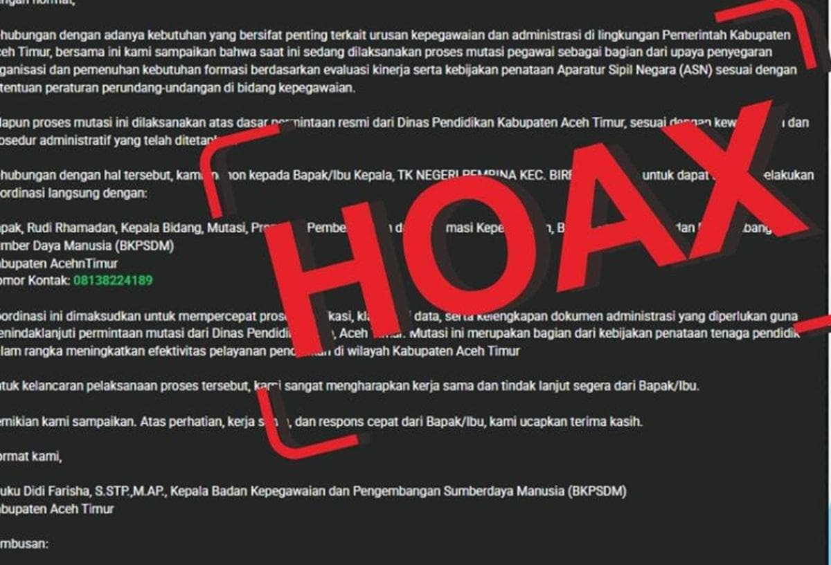 BKPSDM Aceh Timur Bongkar Surat Mutasi ASN Palsu, Warga Diminta Waspadai Penipuan