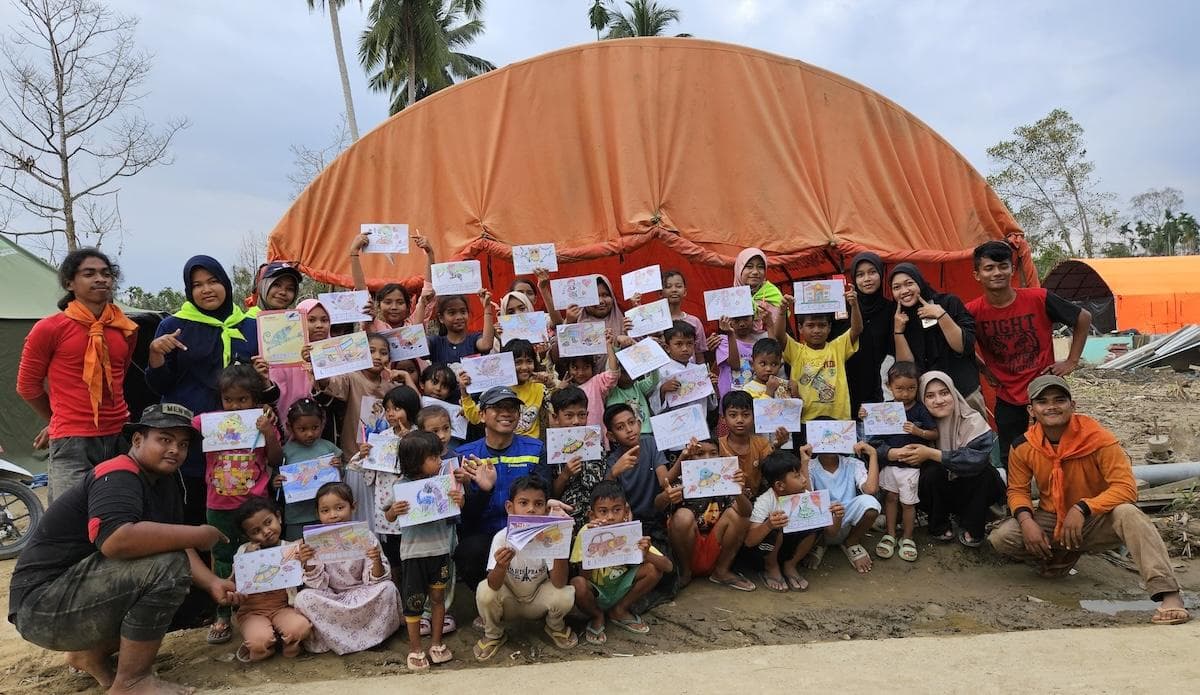 Mahasiswa Unimal dan TCK Kemenkes Gelar Trauma Healing untuk Korban Banjir di Aceh Utara