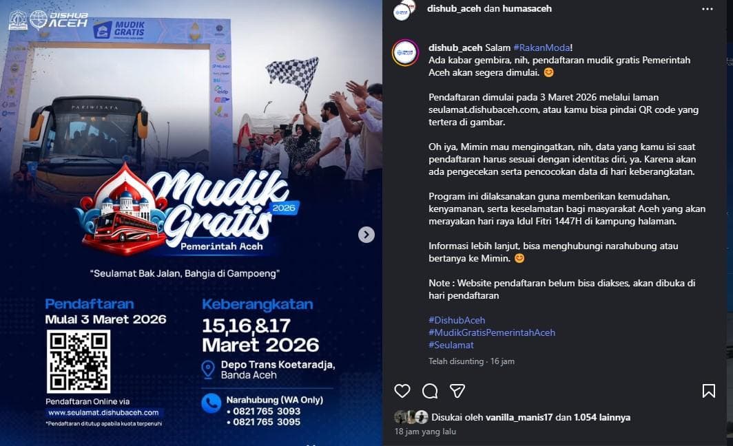 Warga Aceh Siap Rebut Tiket Mudik Gratis 2026, Kuota Terbatas