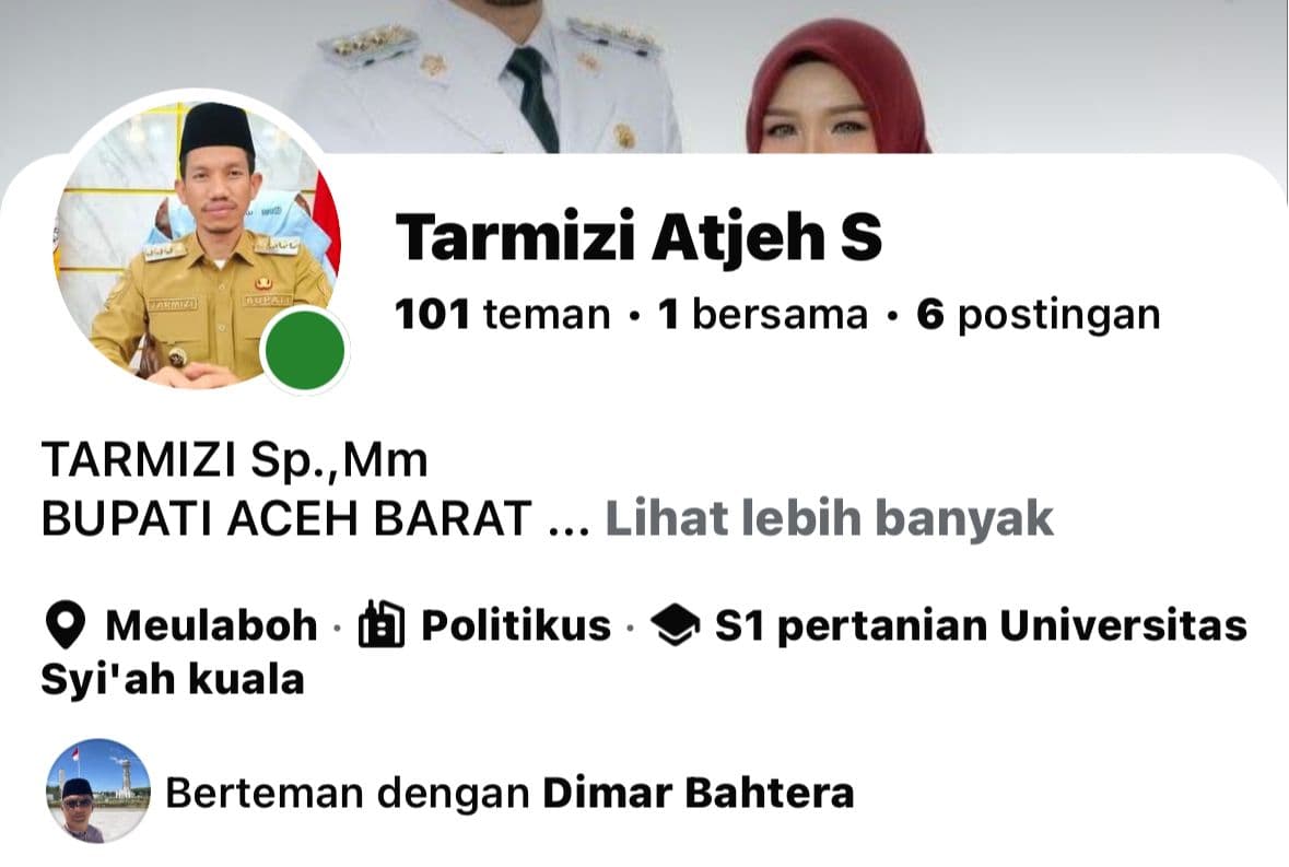 Waspada Penipuan Akun Palsu Bupati Aceh Barat, Tarmizi Imbau Warga