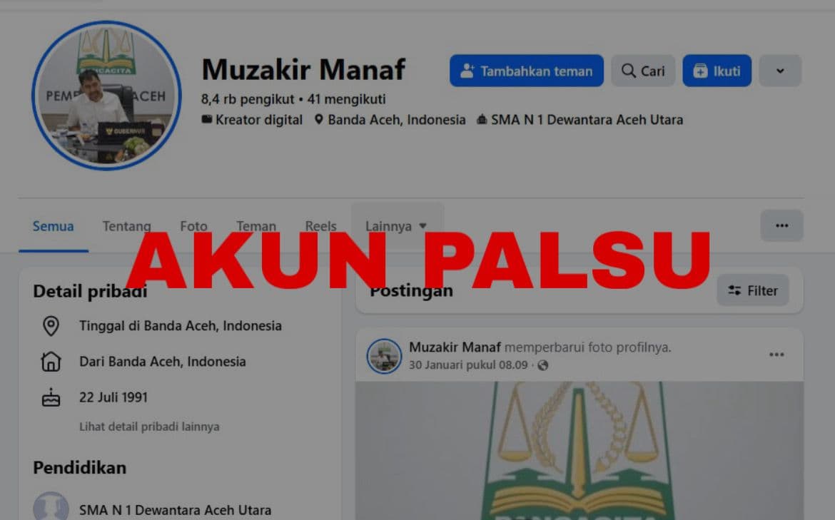 Waspada! Akun FB Palsu Gubernur Aceh Menipu Warga, Pemerintah Imbau