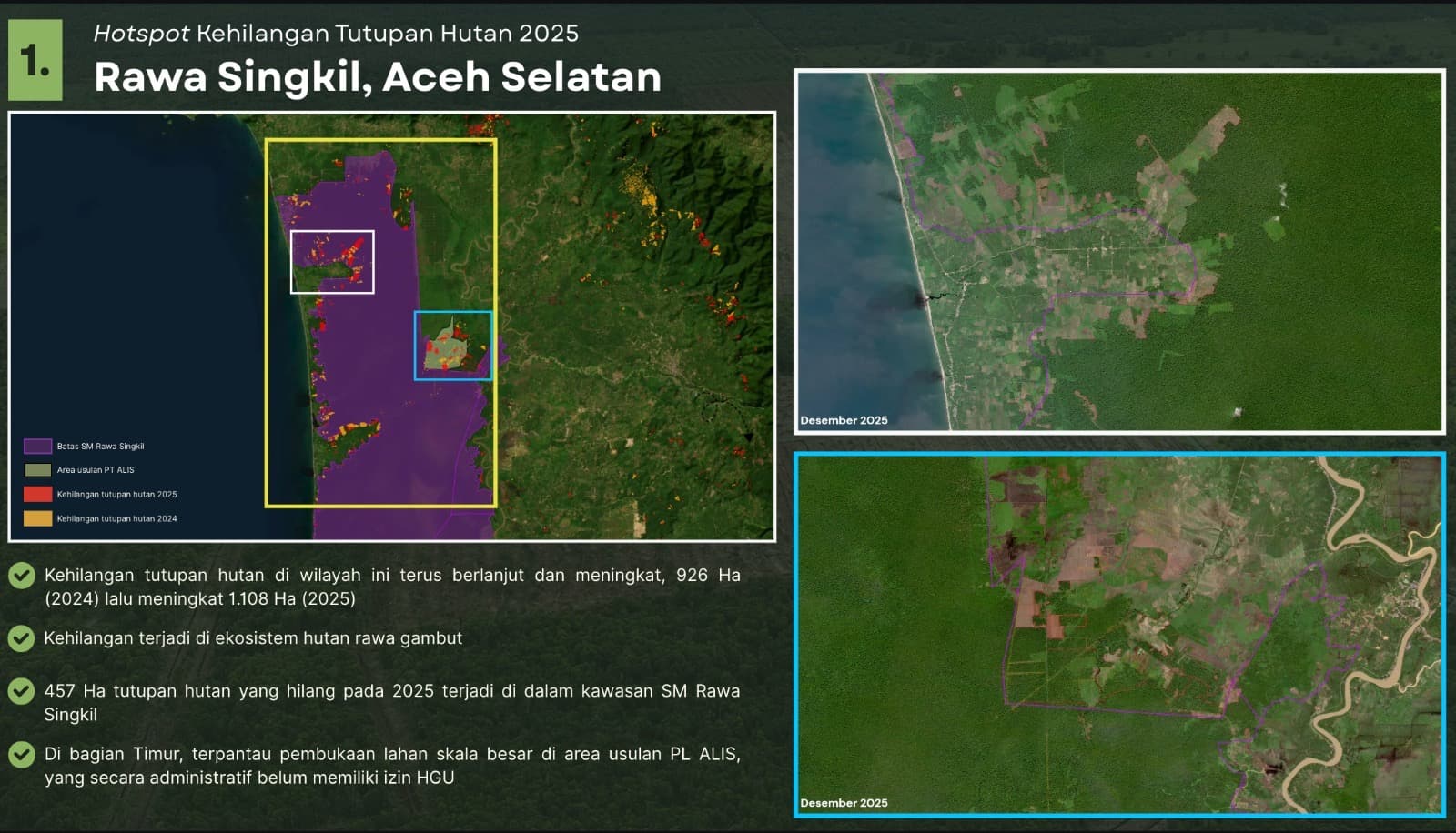 2.666 Hektare Hutan SM Rawa Singkil Hilang dalam Tujuh Tahun