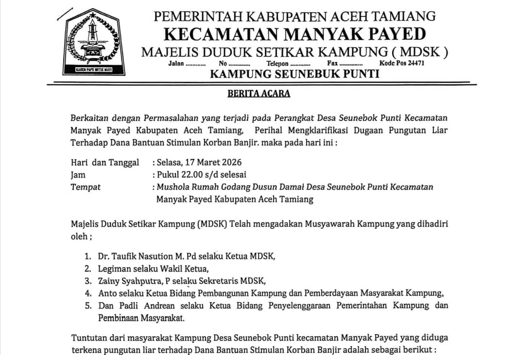 Warga Seuneubok Punti Desak Usut Dugaan Pungli Bantuan Banjir