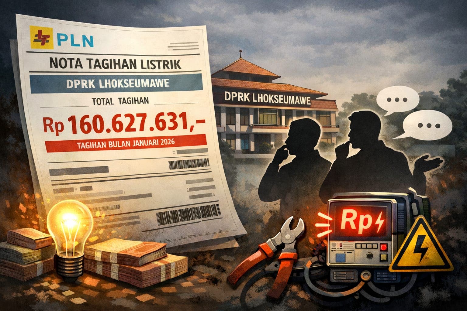 Tagihan Listrik DPRK Lhokseumawe Tembus Rp160 Juta, Pimpinan dan Mantan Sekwan Senyap