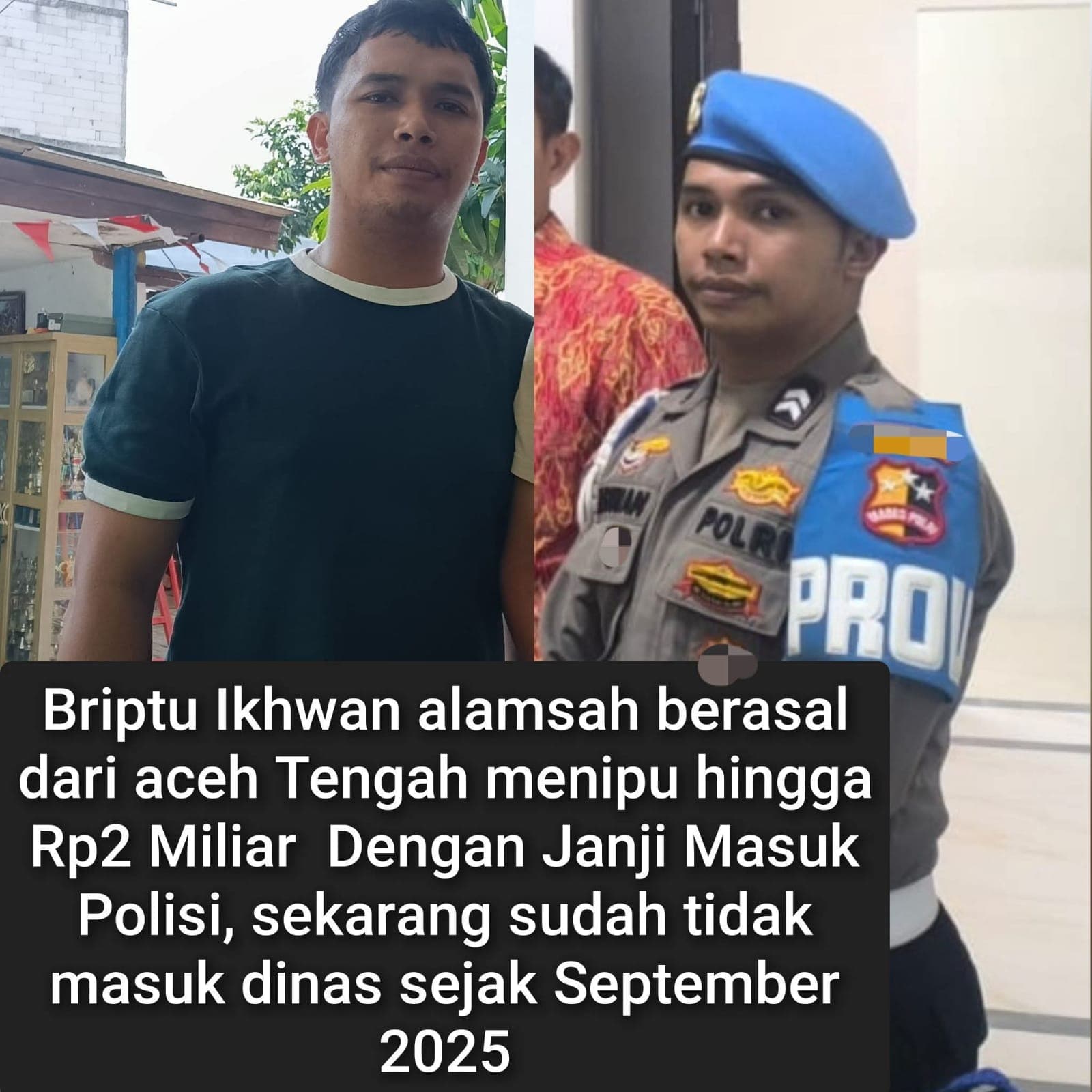 Briptu Ikhwan Alamsah Diduga Tipu Warga Rp2 Miliar di Takengon