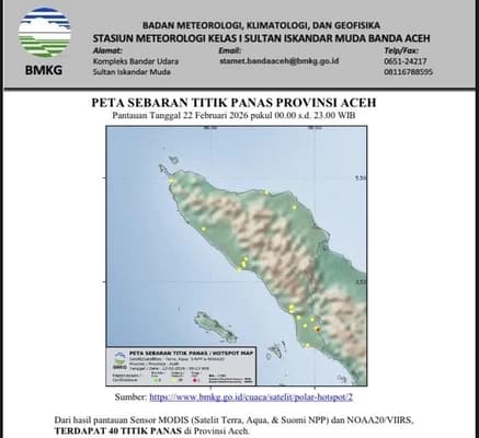 BMKG Deteksi 40 Titik Panas di Aceh, Subulussalam dan Aceh Selatan Terbanyak