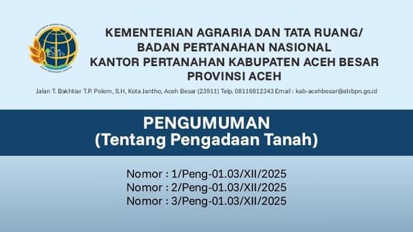 Pengadaan Tanah untuk SPAM Regional di Aceh Besar: Warga Diberi 14 Hari untuk Keberatan