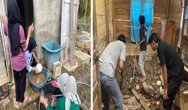 Mahasiswa Unimal Bersihkan Rumah Warga Banjir di Aceh Utara untuk Cegah Penyakit