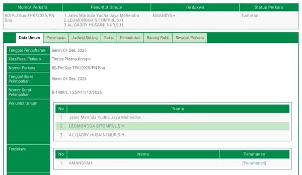 Mantan Pj Keuchik Siompin Dituntut 5,5 Tahun Penjara atas Dugaan Korupsi Dana Desa