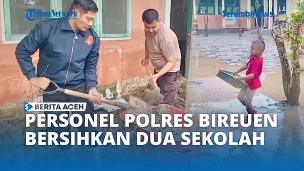 Polres Bireuen Bersihkan Dua Sekolah Terdampak Banjir di Gampong Samuti Aman dan Kapa