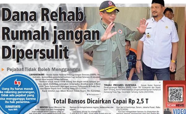 Dana Rehab Rumah Aceh Tamiang Dicairkan Langsung ke Rekening Warga