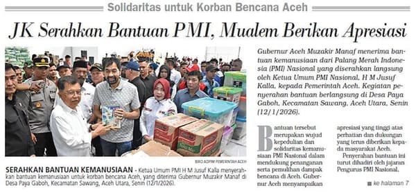 Bantuan PMI Nasional untuk Korban Bencana Aceh Diserahkan JK