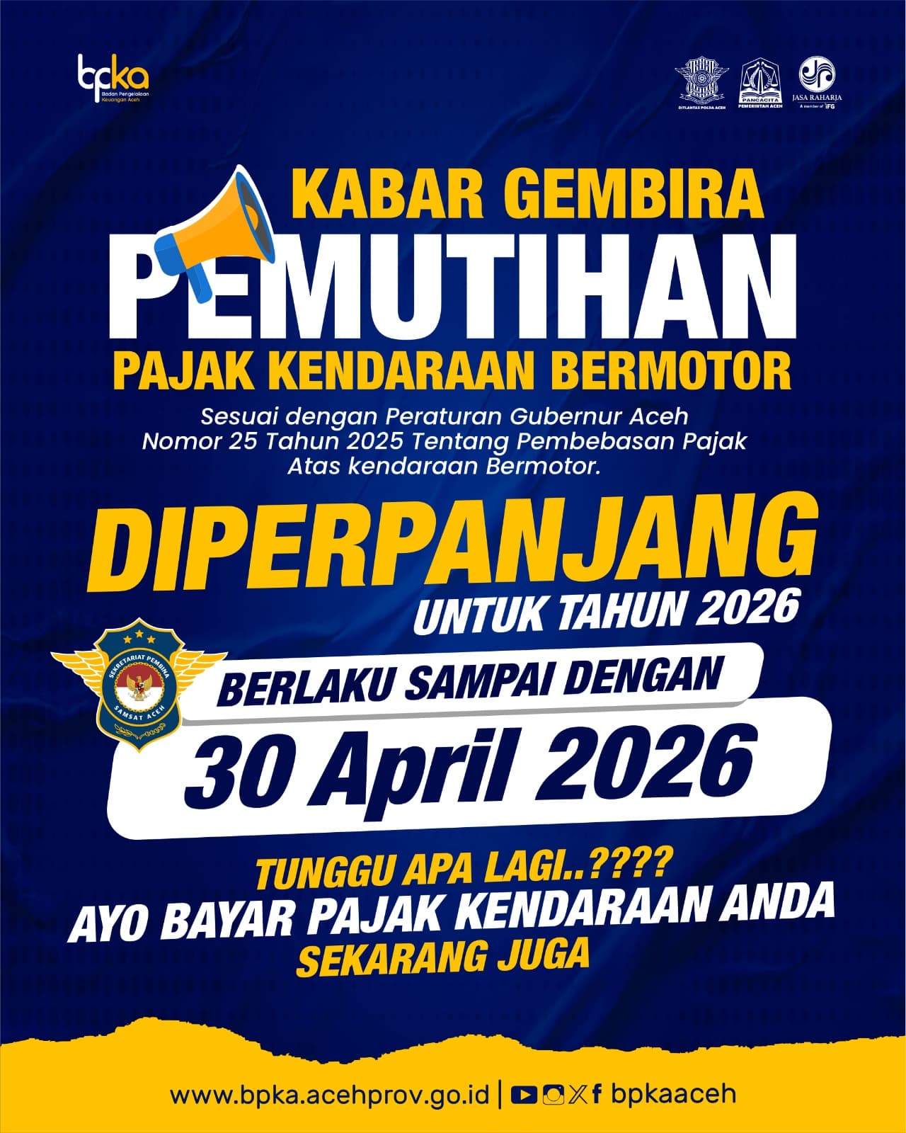 Pemutihan Pajak Kendaraan di Pidie Jaya Diperpanjang hingga April 2026