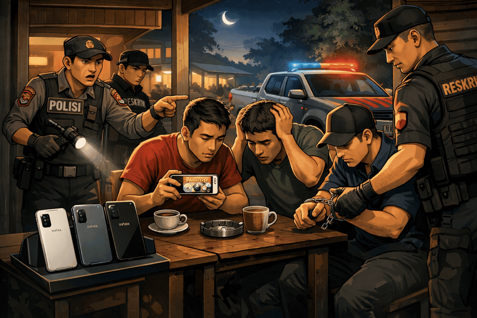 Tiga Pemuda Nagan Raya Diamankan Polisi karena Judi Online di Warung Kopi