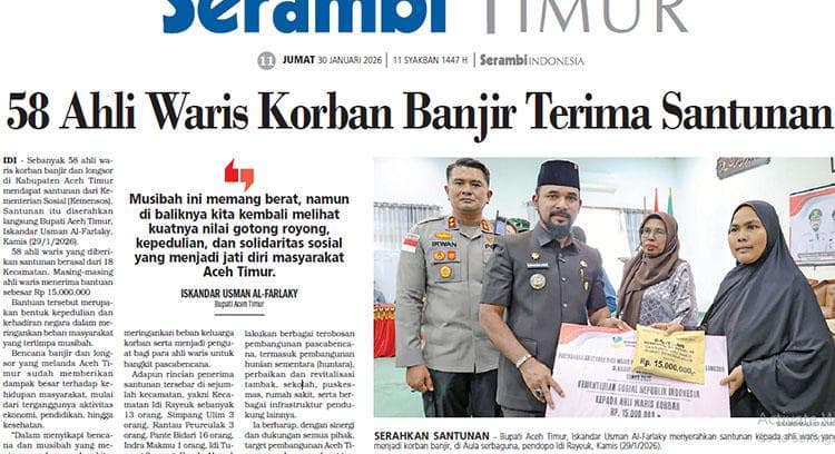 58 Ahli Waris Korban Banjir Aceh Timur Terima Santunan Rp 15 Juta
