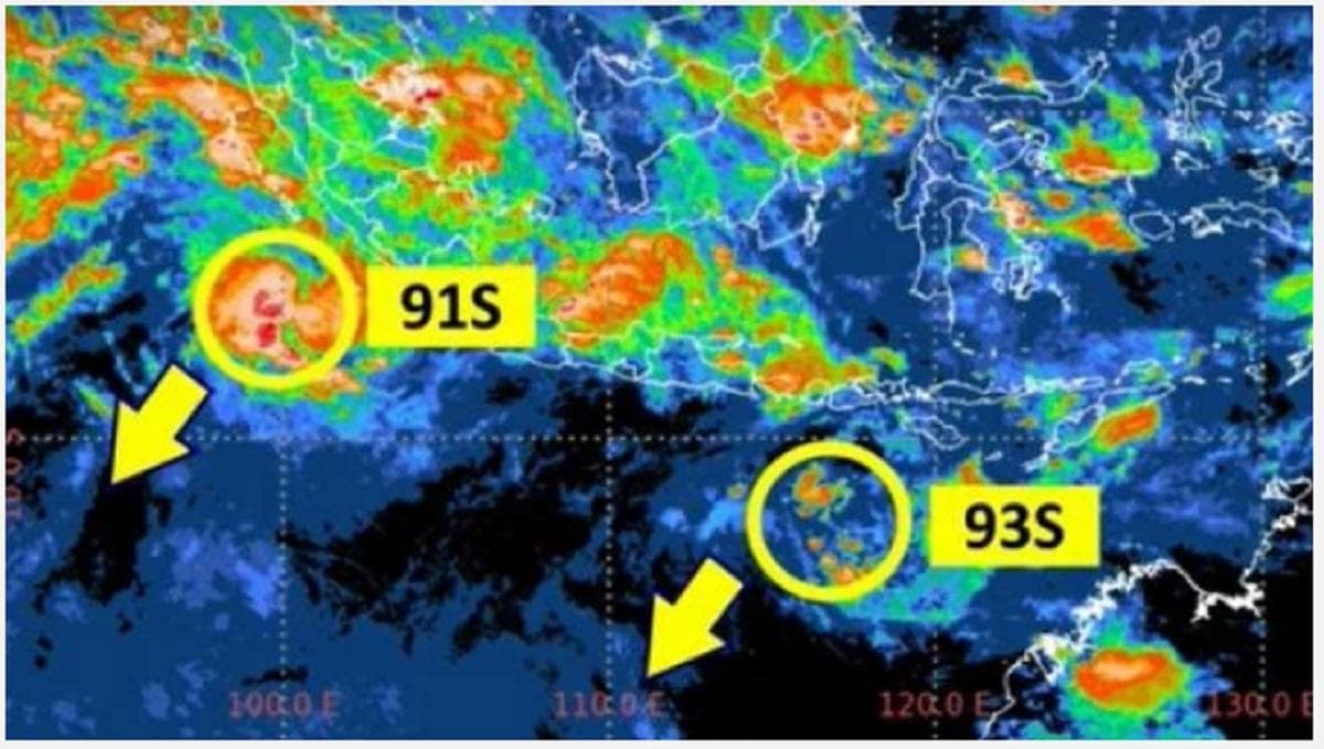 BMKG Waspadai Bibit Siklon Tropis 93S, Potensi Hujan Sangat Lebat Mengancam 10 Wilayah Ini