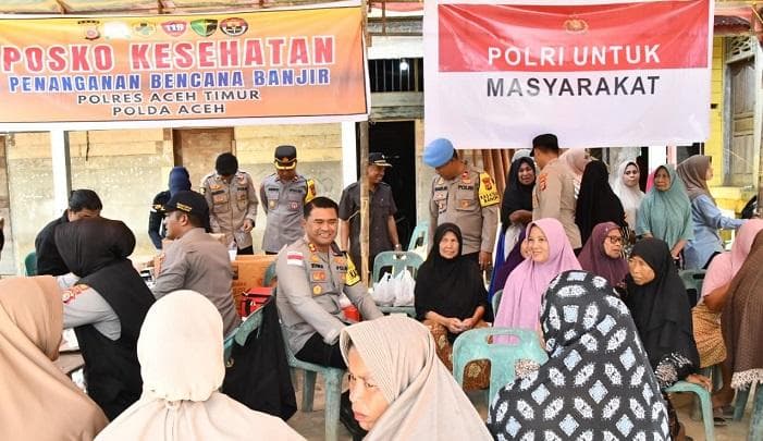 Polres Aceh Timur Layani Kesehatan Gratis untuk 312 Warga Banjir