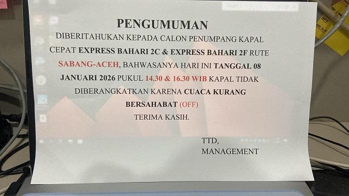 Cuaca Ekstrem, Pelayaran Banda Aceh–Sabang Dibatalkan Hari Ini