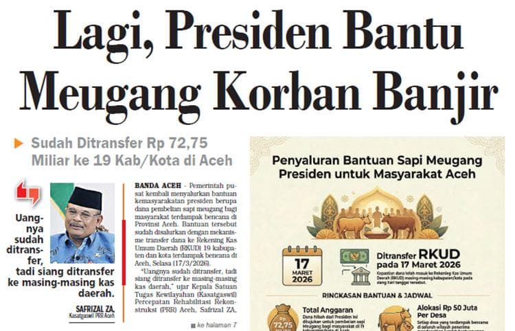 Pemerintah Salurkan Rp 72,75 Miliar untuk Meugang Korban Banjir Aceh