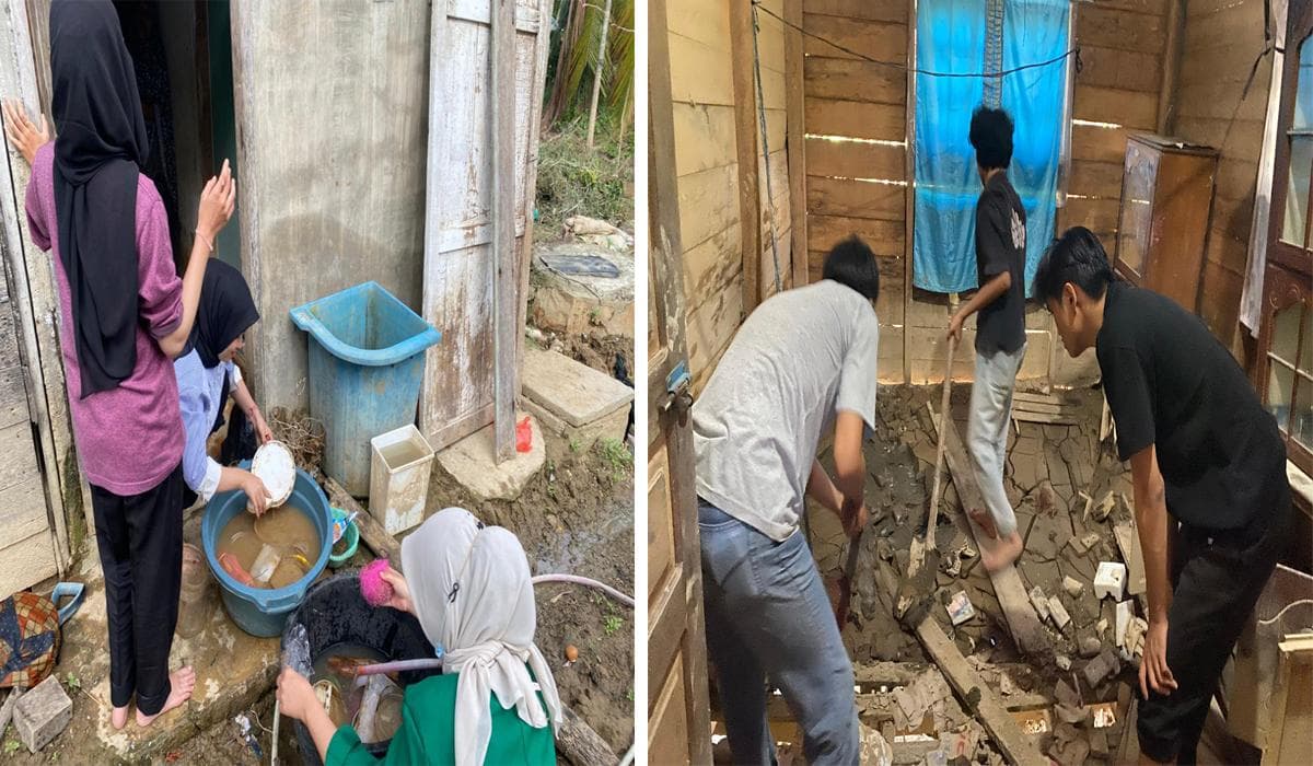 Mahasiswa Unimal Bersihkan Rumah Warga Banjir di Aceh Utara untuk Cegah Penyakit