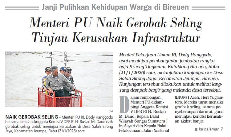 Menteri PU Tinjau Kerusakan Banjir di Bireuen, Janji Bangun Rumah dan Jembatan