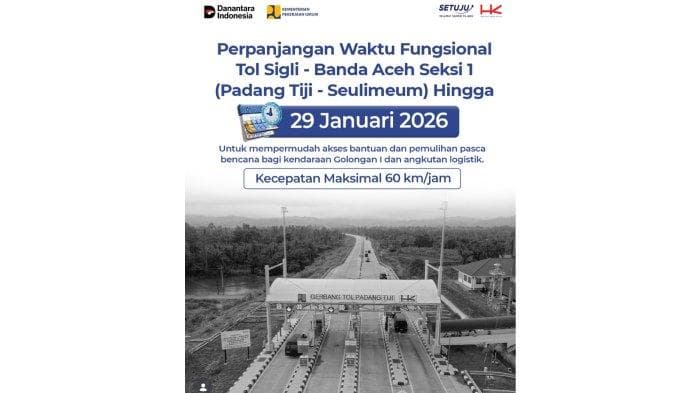 Operasional Tol Padang Tiji-Seulimeum Diperpanjang Hingga 29 Januari untuk Penyaluran Bantuan