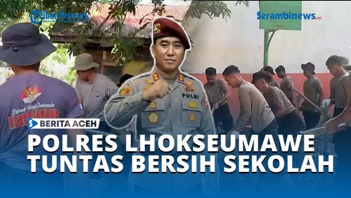 Polres Lhokseumawe Bersihkan SDN 8 dan TK Pembina Muara Batu dalam Dua Hari