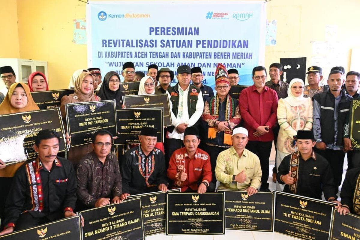 Mendikdasmen Resmikan 76 Sekolah Revitalisasi di Aceh, Pulihkan Layanan Pendidikan Pascabencana