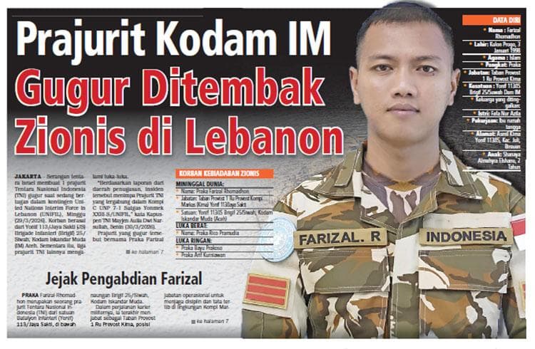 Prajurit Kodam IM Aceh Gugur dalam Misi Perdamaian Lebanon, Tiga Lainnya Terluka