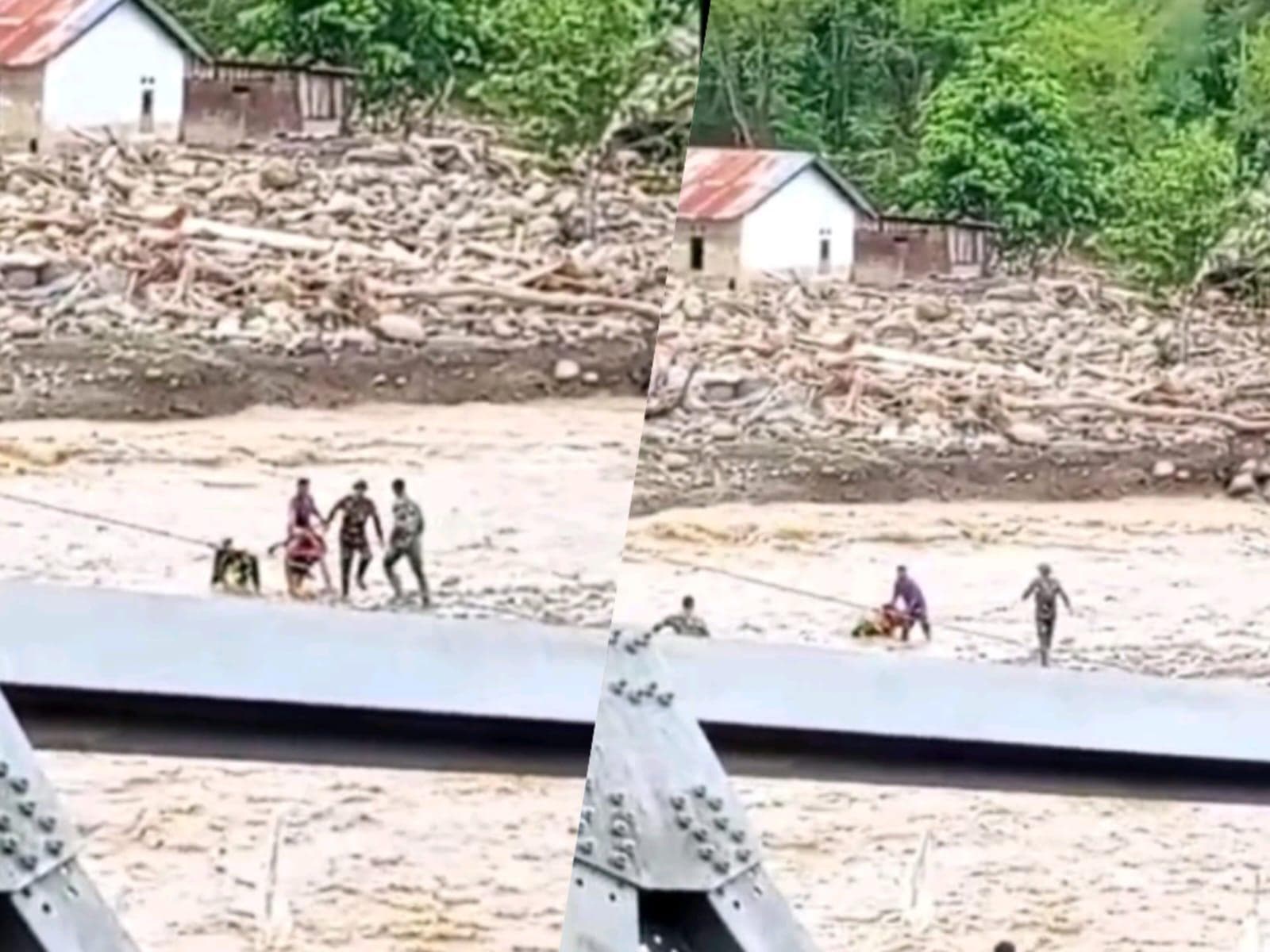 Tiga Prajurit TNI AD Selamatkan Warga Terjatuh di Sungai Berawang Gajah, Aceh Tengah