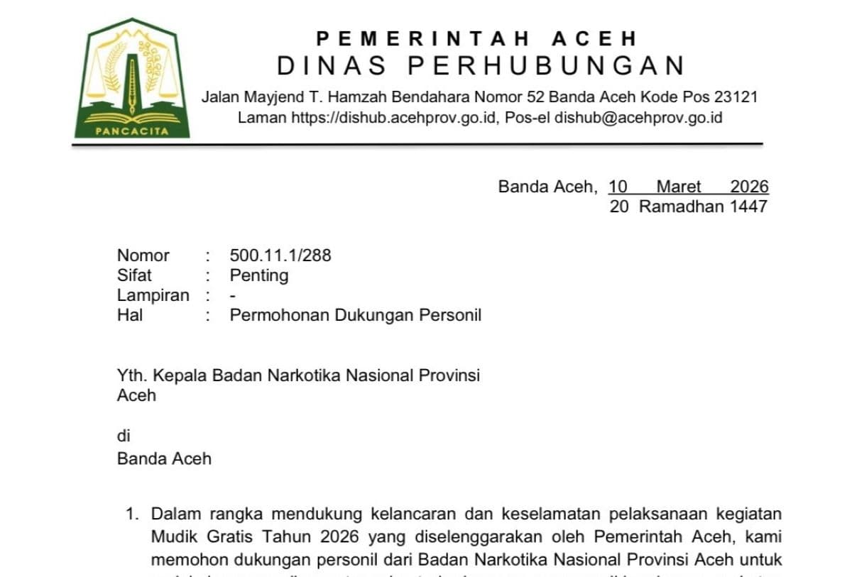 Dishub Aceh Minta BNNP Periksa Urine Sopir Mudik Gratis 2026 untuk Jamin Keselamatan