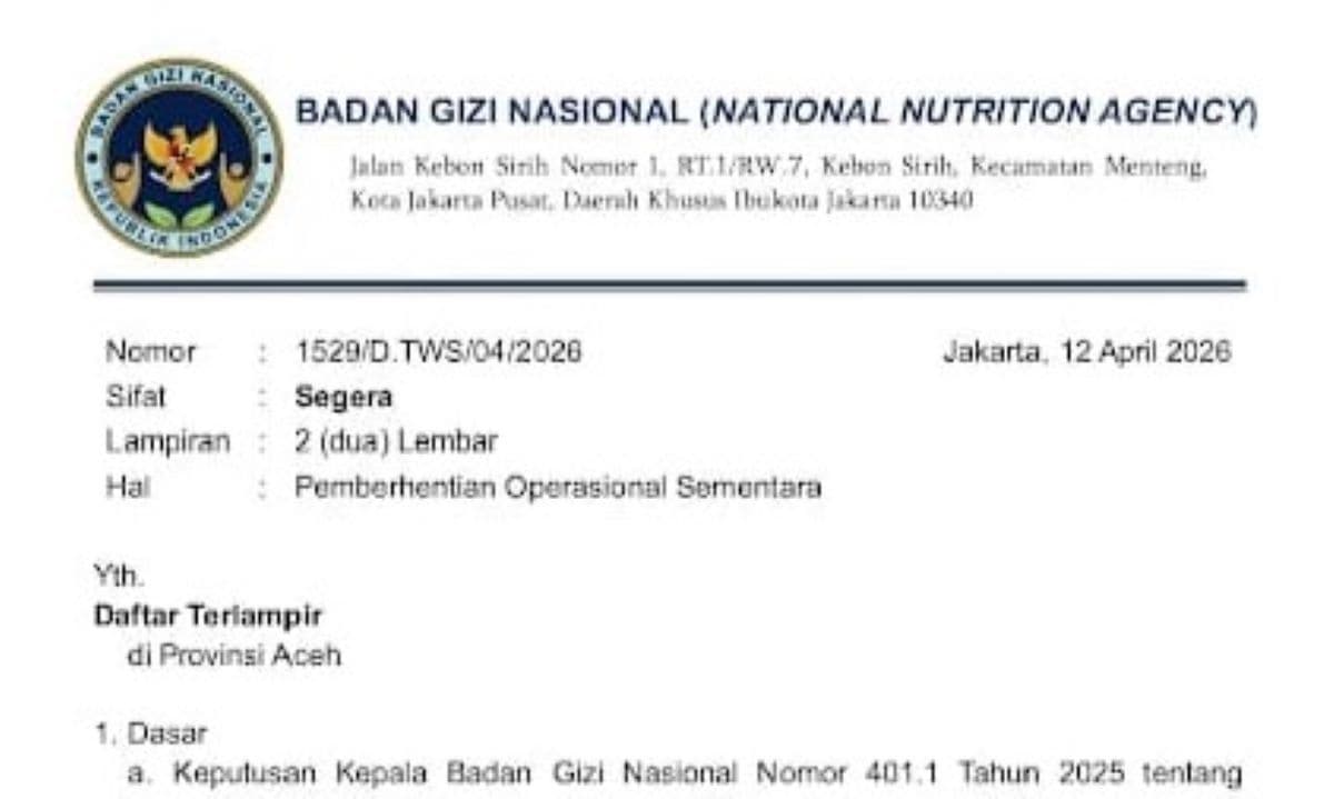 BGN Tutup 17 Dapur MBG di Aceh Tenggara dan Gayo Lues Akibat Standar Tidak Terpenuhi